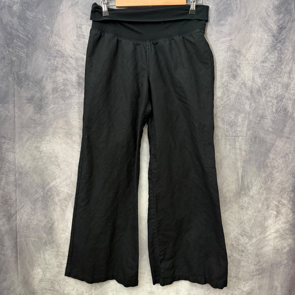 Old Navy Black Linen Blend Wide Leg Foldover Waist Pants Coastal Vacation